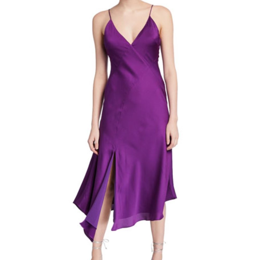 Keepsake Charmeuse PURPLE Slip MIDI DRESS w slit